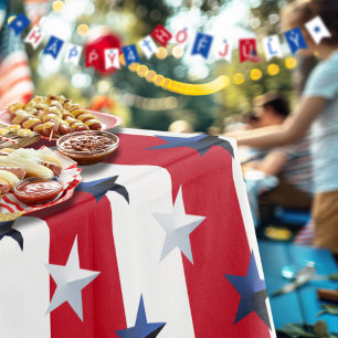 Americana Red White Blue Stars And Stripes Tablecloth