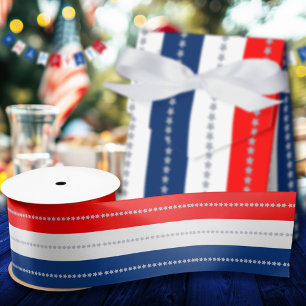Americana Red White Blue Stars & Stripes Satin Ribbon