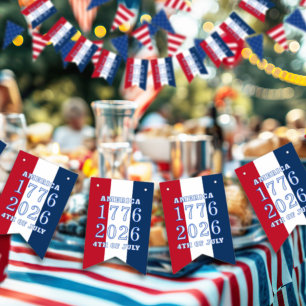Americana Red White Blue Stripes America 1776 2026 Bunting