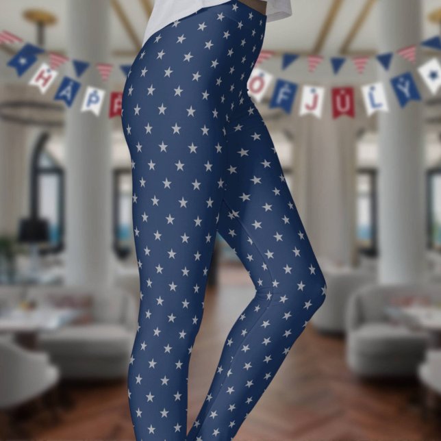 Americana Star Spangled Silver Stars On Navy 2 Leggings (Creator Uploaded)