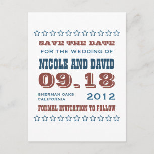 Americana stars wedding announcement save the date postcard