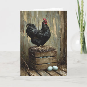 Americana Style Painting of a Black Hen Card