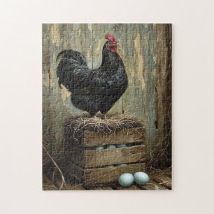 Americana Style Painting of a Black Hen Jigsaw Puzzle