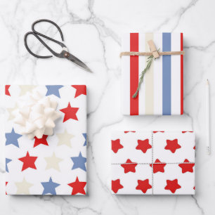 Americana theme, red, white and blue wrapping paper sheet