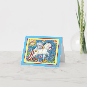 AMERICANA WHIMSYNICKER PATRIOTIC PONY Cute Fantasy Holiday Card