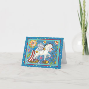 AMERICANA WHIMSYNICKER PATRIOTIC PONY Cute Fantasy Holiday Card