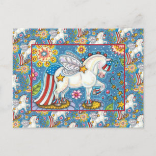 AMERICANA WHIMSYNICKER PATRIOTIC PONY Cute Fantasy Holiday Postcard