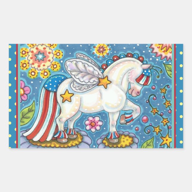 AMERICANA WHIMSYNICKER PATRIOTIC PONY Cute Fantasy Rectangular Sticker (Front)