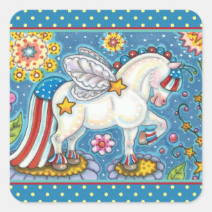 AMERICANA WHIMSYNICKER PATRIOTIC PONY Cute Fantasy Square Sticker