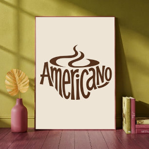 Americano Coffee Cup Typographic Art Cute Coffee Poster