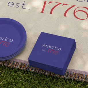 America's 250 Birthday est 1776 Typography Blue Napkin