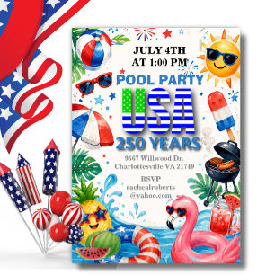 America's 250 Summer Pool Party 4th of July  Invitation