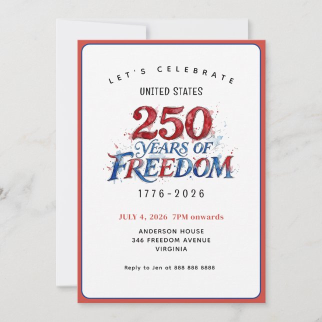 Americas 250th Anniversary Party  Invitation (Front)