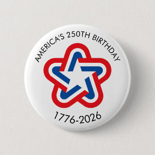 America's 250th Birthday 1776-2026 Red White Blue  6 Cm Round Badge