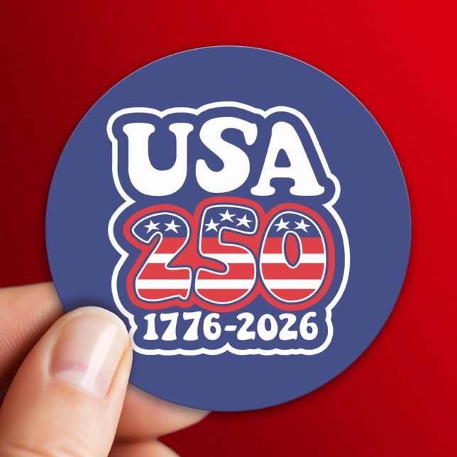 America's 250th Birthday - Groovy USA 250 Classic Round Sticker (USA 250 - America's 250th Celebration 1776-2026)