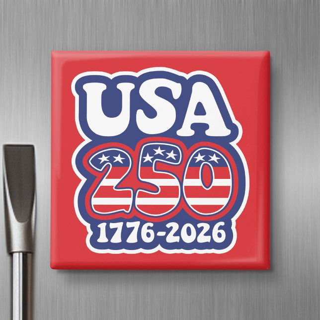 America's 250th Birthday - Groovy USA 250 Magnet (USA 250 - Celebrate America - American Revolution 250 Magnet)