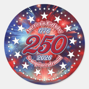 America's 250th Birthday Semiquin Graphic Firework Classic Round Sticker