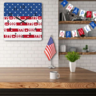 America's 250th Stars And Stripes1776-2026 Square Wall Clock