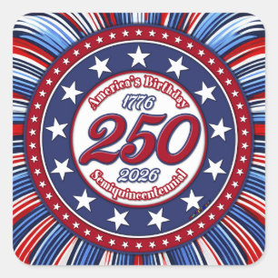 America's Birthday Semiquin Graphic Fireworks RWB Square Sticker