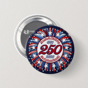 America's Birthday Semiquin Graphic Fireworks Wh 6 Cm Round Badge