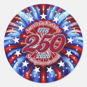 America's Birthday Semiquin Graphic RWB Fireworks Classic Round Sticker