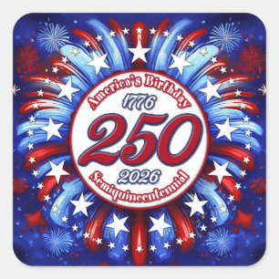 America's Birthday Semiquin Graphic RWB Fireworks Square Sticker