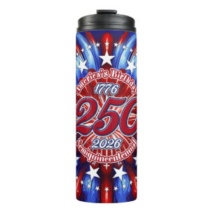 America's Birthday Semiquin Graphic RWB Fireworks Thermal Tumbler