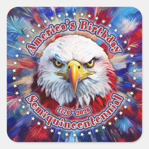 America's Birthday Semiquin Red Eagle Fireworks Square Sticker