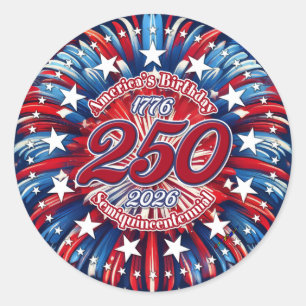 America's Birthday Semiquin RWB Graphic Fireworks Classic Round Sticker