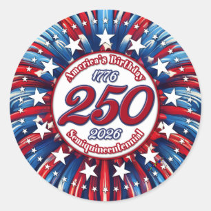 America's Birthday Semiquin RWB Graphic Fireworks Classic Round Sticker
