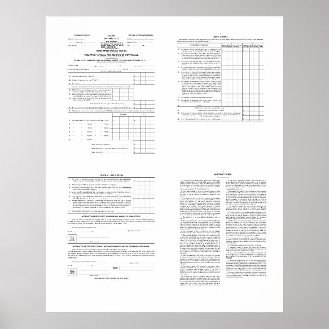 America's First Income Tax Form 1040 from 1913  Poster (Front)