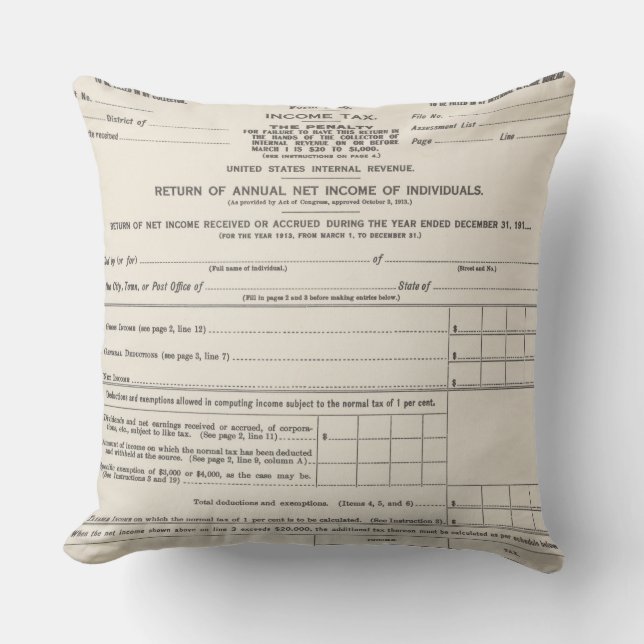America's First Income Tax Form Cushion (Front)