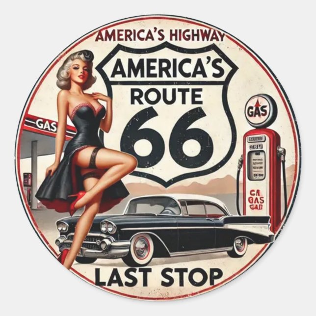 America's Route 66 Classic Round Sticker (Front)