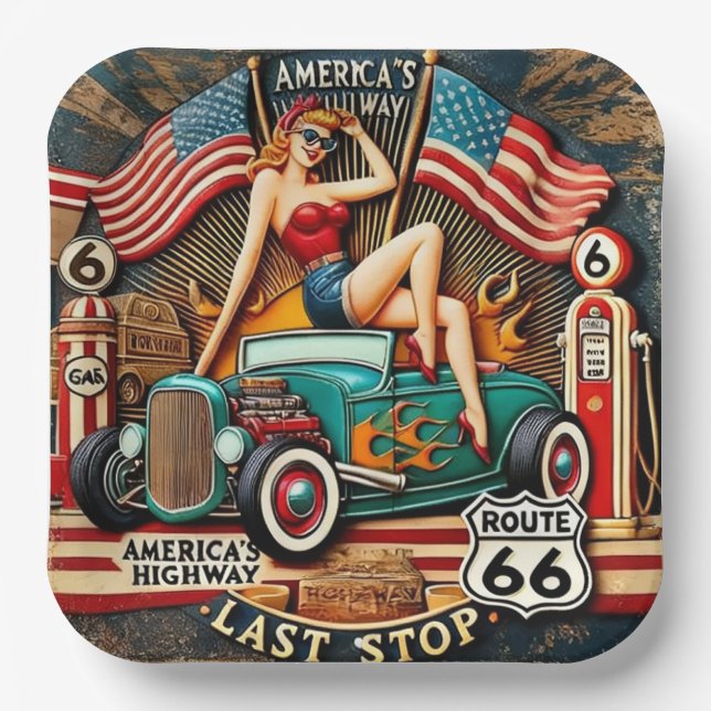 America's Route 66 Paper Plate (Front)
