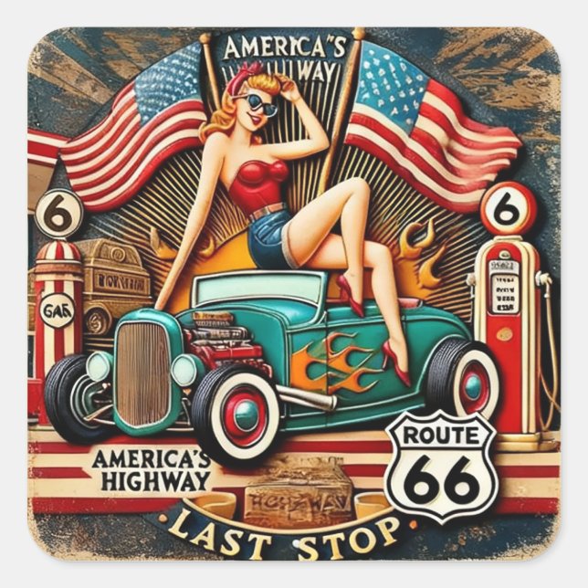 America's Route 66 Square Sticker (Front)