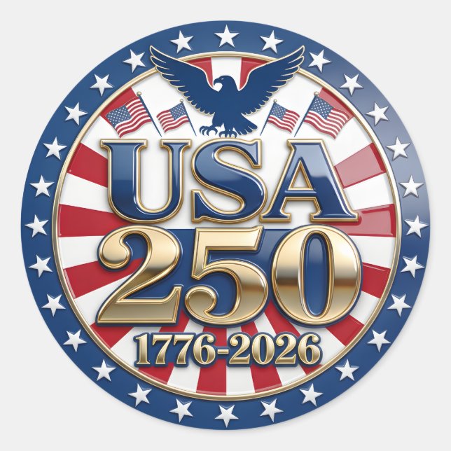 America's Semiquincentennial 1776-2026 USA 250 Classic Round Sticker (Front)