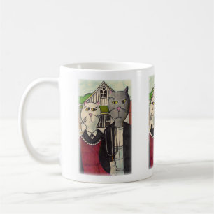Americat Gothic Cute Classic Cat Character Art Coffee Mug