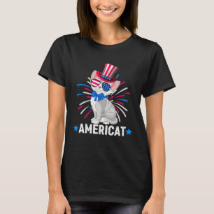 Americat Kids 4th of July Gray Cat American Flag F T-Shirt