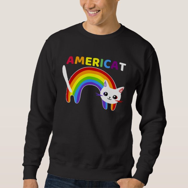 Americat LGBT Meowica Happyy Fourth of Julyy Sweatshirt (Front)