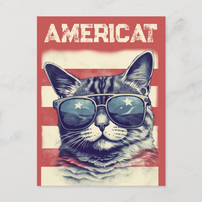 Americat, Patriotic American Cat Holiday Postcard (Front)
