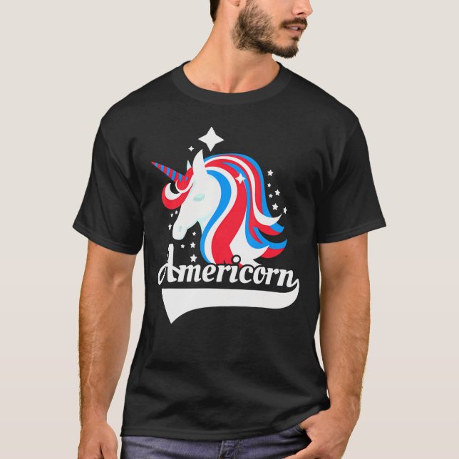 Americorn American Flag Unicorn Patriotic America  T-Shirt (Front)