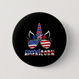 Americorn Unicorn 4th Of July Girls Kids American  6 Cm Round Badge