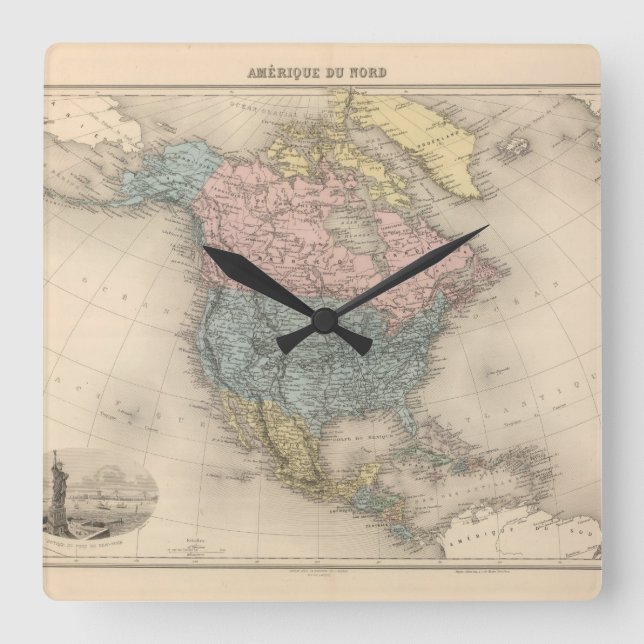 Americque du Nord. Square Wall Clock (Front)