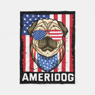 Ameridog American Flag Pug Dog 4th Of July Indepen Fleece Blanket