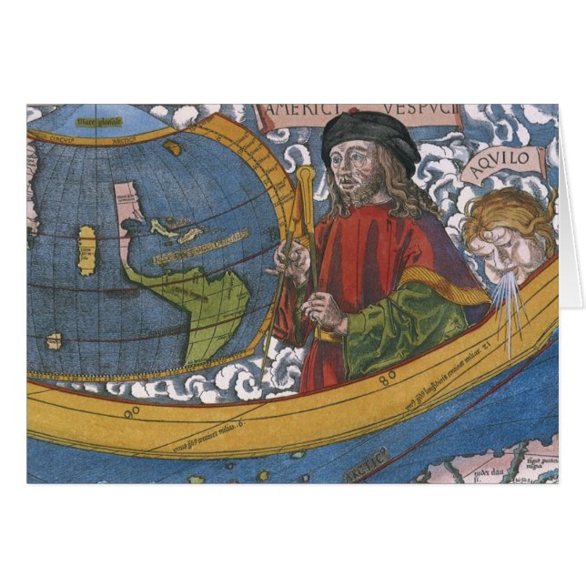 Amerigo Vespucci Explorer on a Map of the Americas (Front Horizontal)