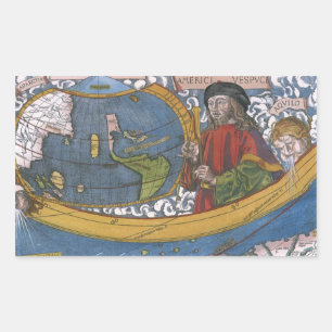 Amerigo Vespucci Explorer on a Map of the Americas Rectangular Sticker