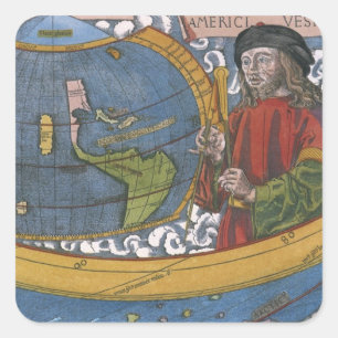 Amerigo Vespucci Explorer on a Map of the Americas Square Sticker