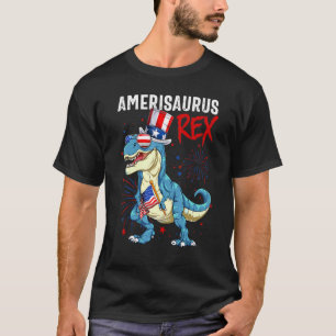 Amerisaurus Dinosaur Rex Boy Kids Firework 4th Of  T-Shirt