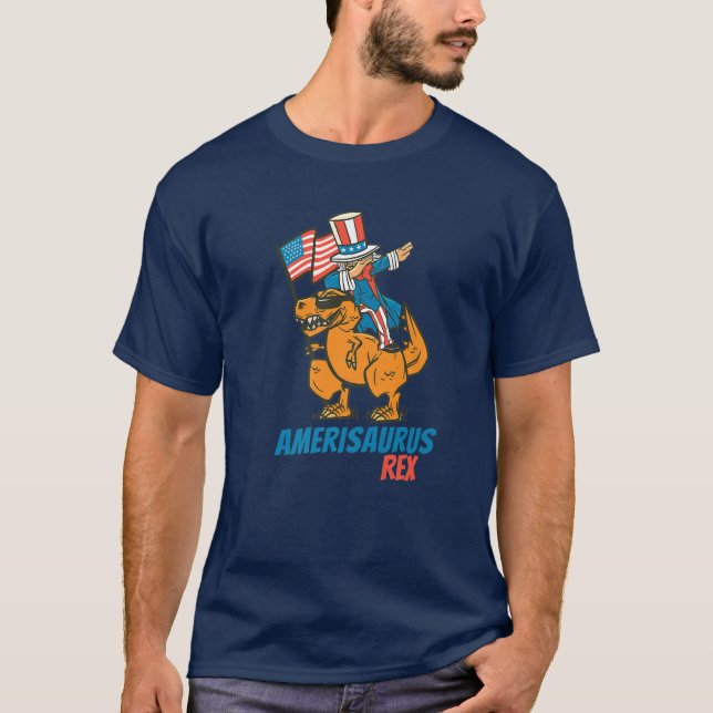 Amerisaurus Dinosaur T Rex Dabbing Uncle Sam 4Th O T-Shirt (Front)