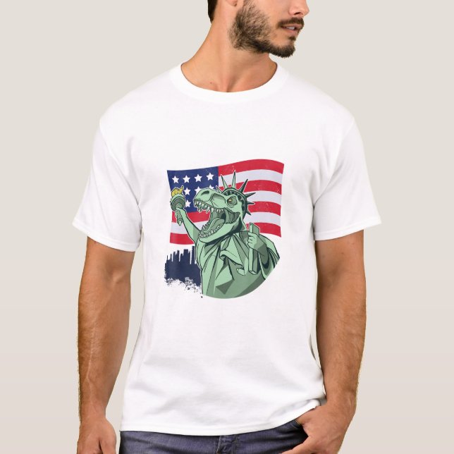 Amerisaurus Dinosaur T Rex Statue Of Liberty Ameri T-Shirt (Front)